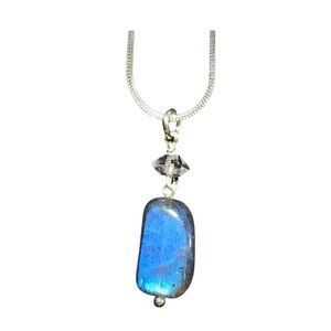 Hand Made Labradorite Diamond Pendant Necklace